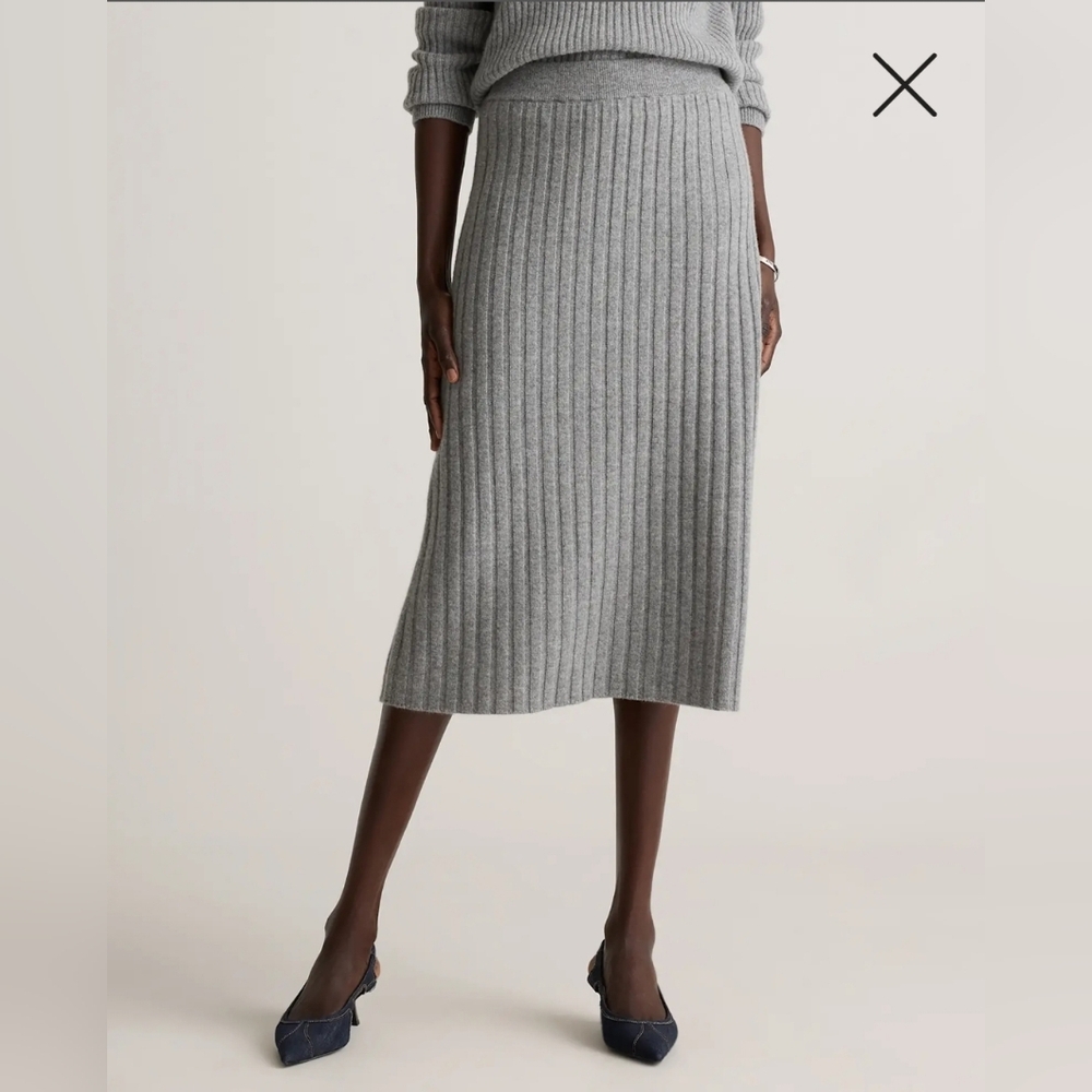 NWT! Quince Mongolian Cashmere Heather Gray Midi Skirt! Sz. S! (E4)(READ)